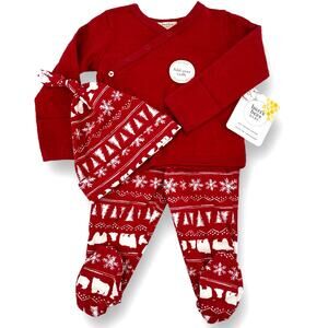 Burts Bees Winter Polar Bear 3 Pc Outfit Size 0-3 Mos Shirt Pants Hat Set Unisex